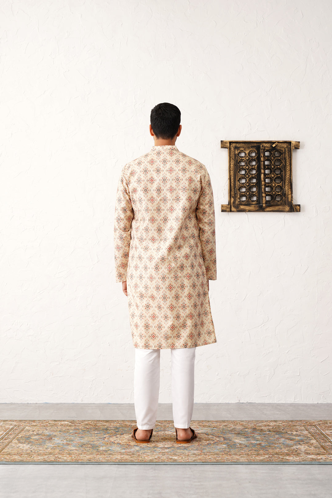 Golden Foil Printed Mens Kurta Pajama Set | Cotton Blend