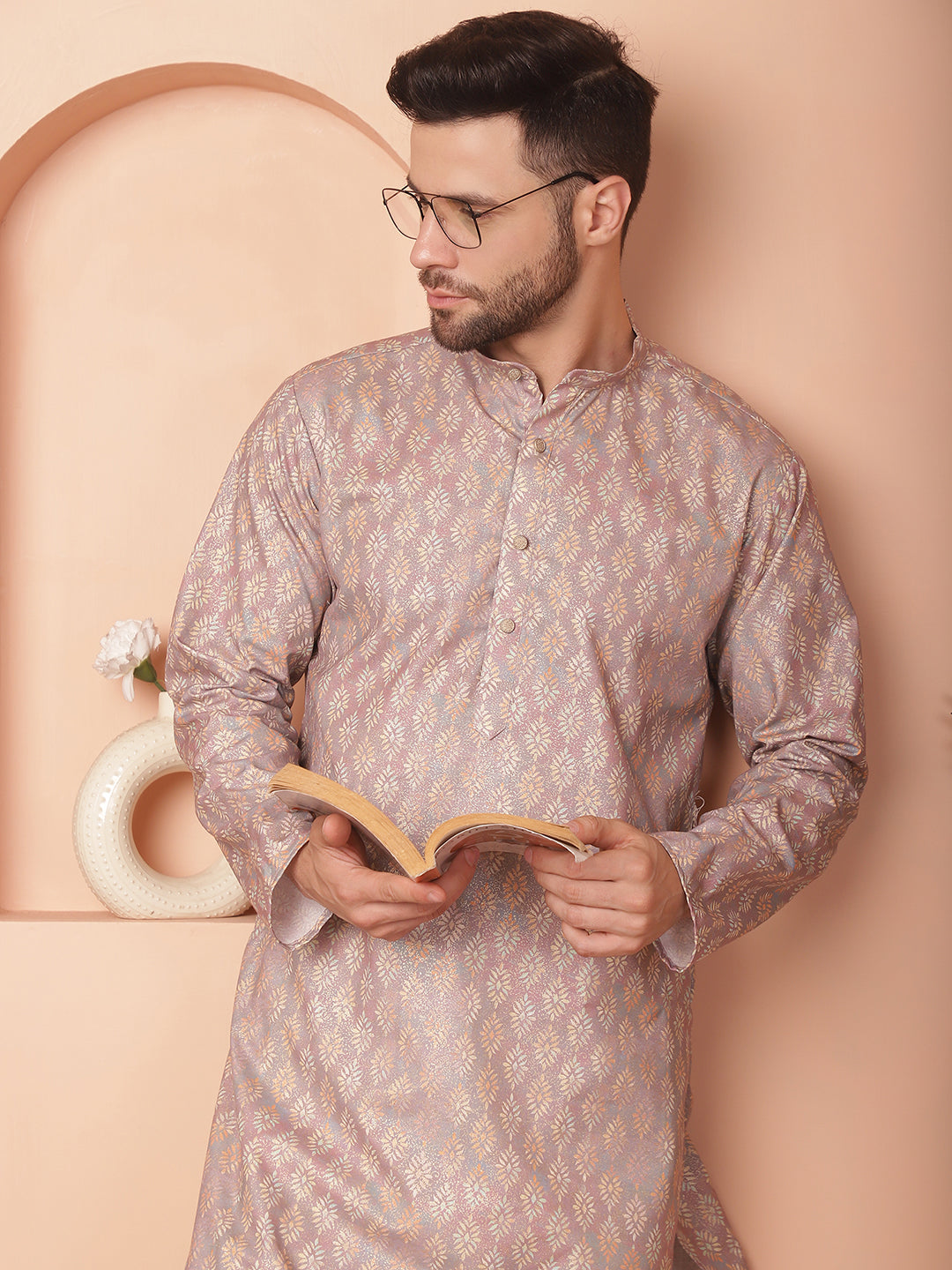 Peach Foil Printed Kurta with Pyjama-JOKP-P
