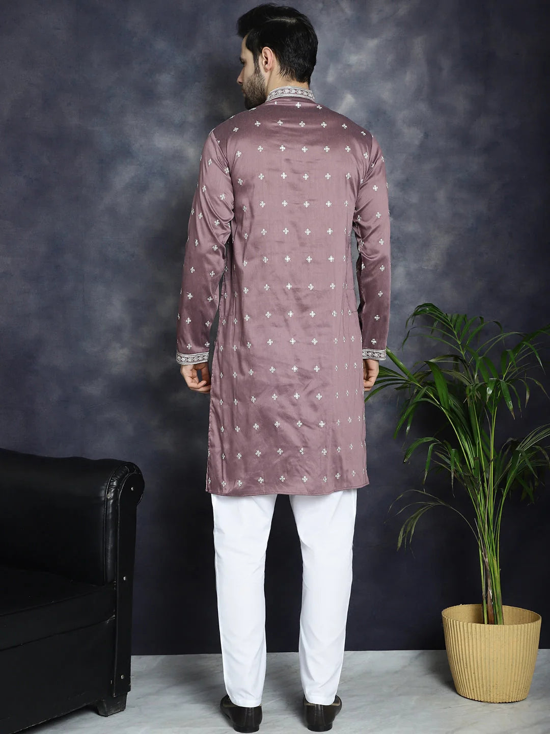 Magenta Sequin Embroidered Mens Kurta Pajama Set | Kurta Pajama