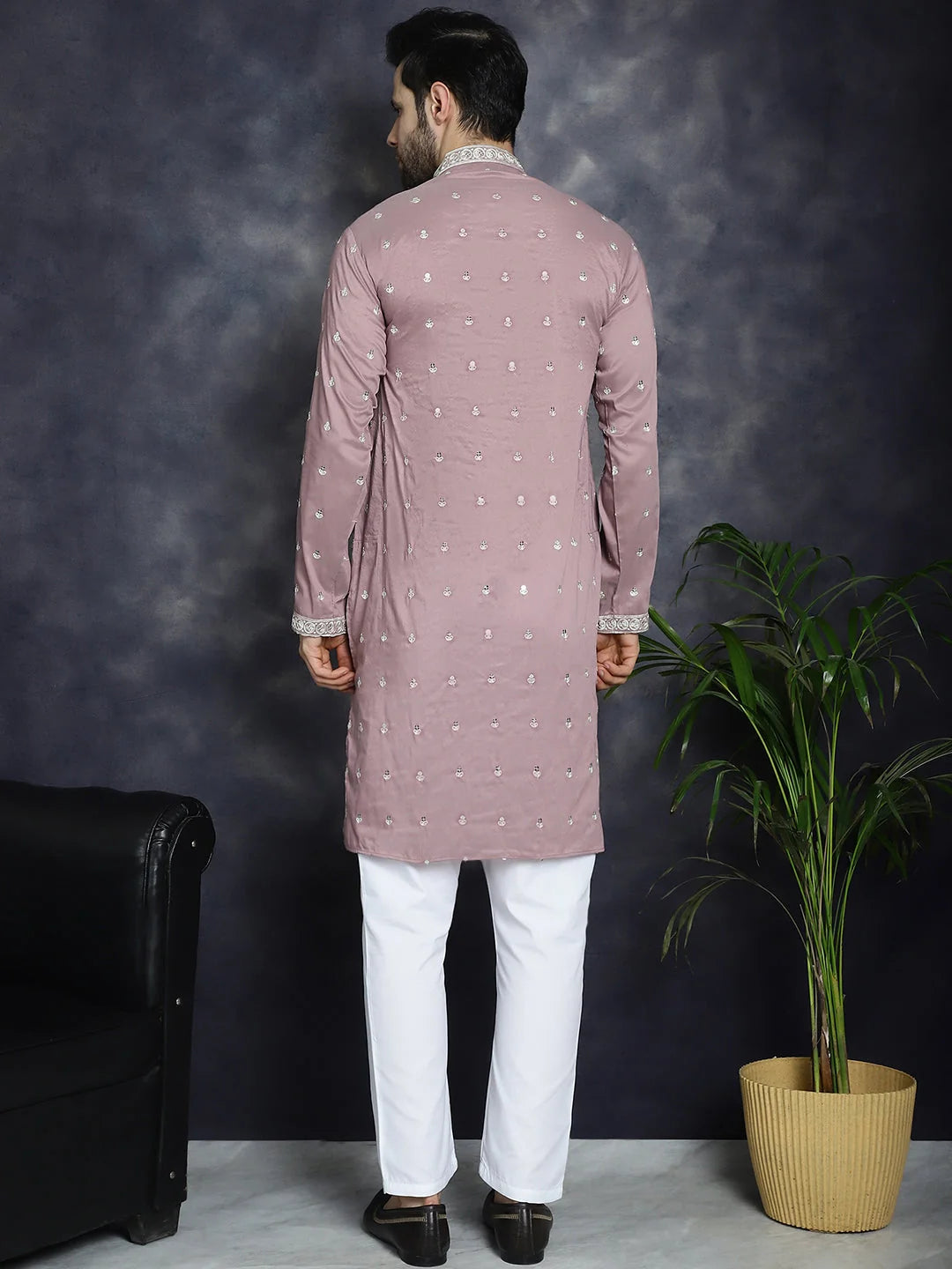 Magenta Chikankari Mens Kurta Pajama Set | Festive Wear