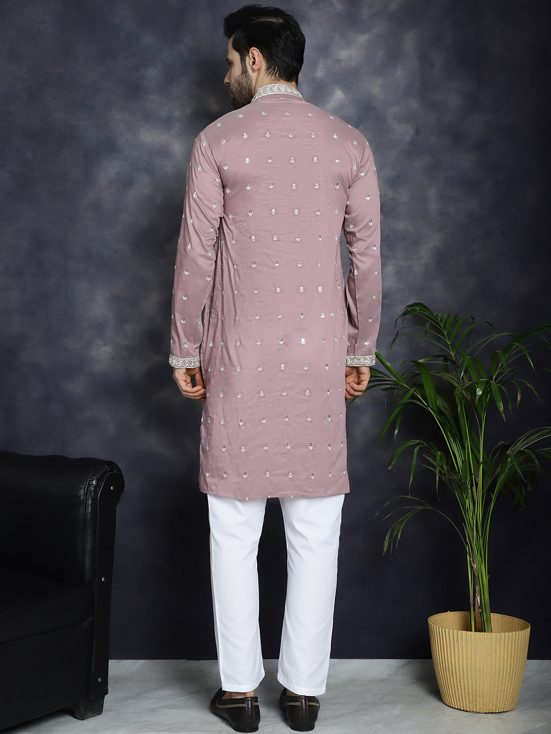 Magenta Chikankari Mens Kurta Pajama Set | Festive Wear