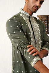 Men's Chikankari Embroidered Kurta Pyjama Set-JOKP-PE