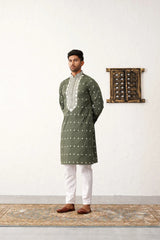 Men's Chikankari Embroidered Kurta Pyjama Set-JOKP-PE