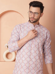 Men Purple and White Floral Printed Kurta with Churidar-JOKP-P
