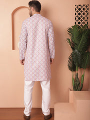 Men Purple and White Floral Printed Kurta with Churidar-JOKP-P