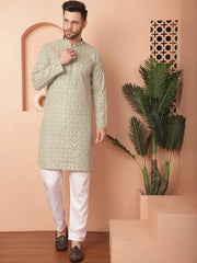 Chikankari Pure Cotton Kurta with Pyjama-JOKP-PS