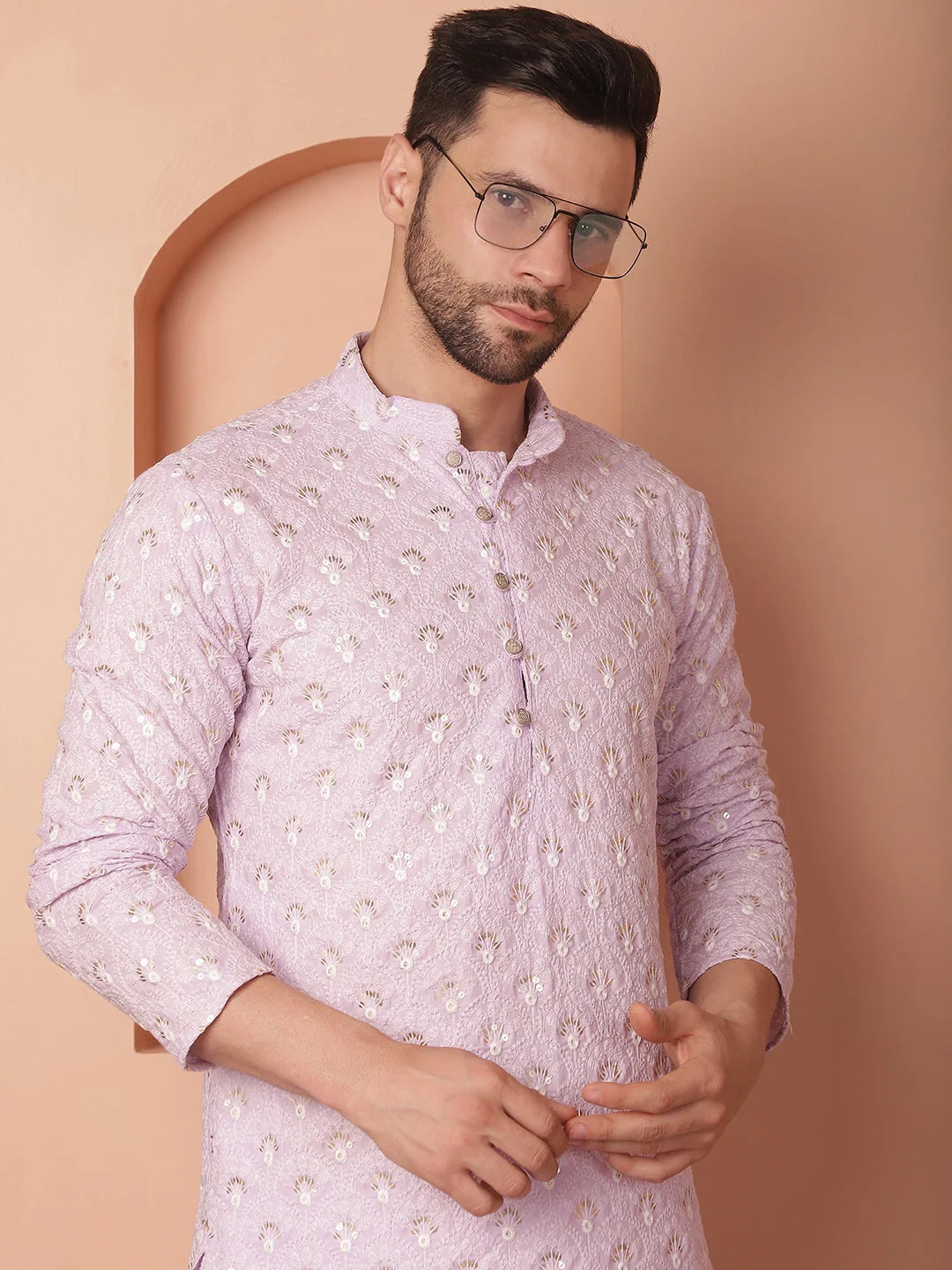 Purple Chikankari Cotton Indian Kurta for Men | Men's Kurta