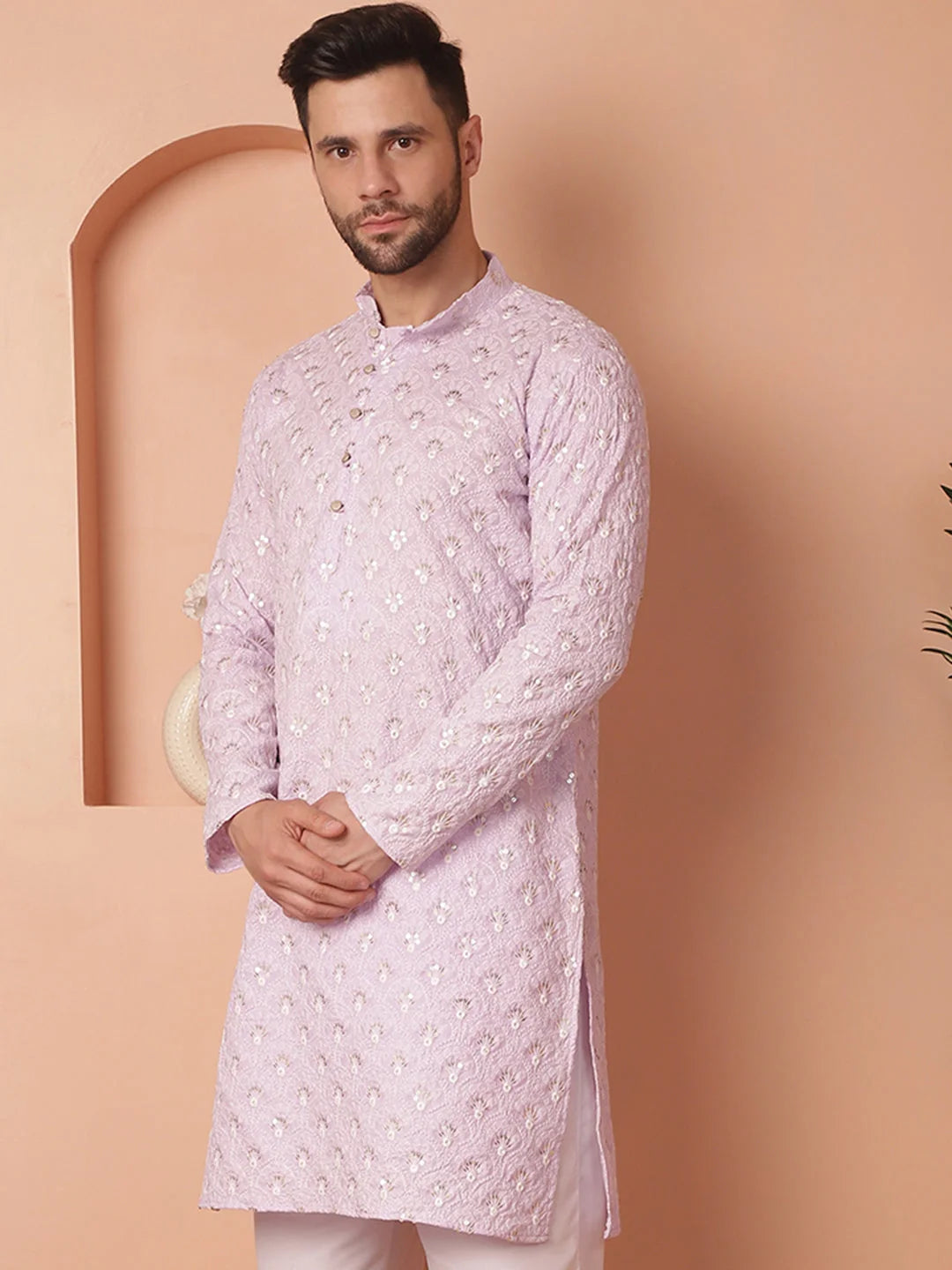 Purple Chikankari Cotton Indian Kurta for Men | Men's Kurta