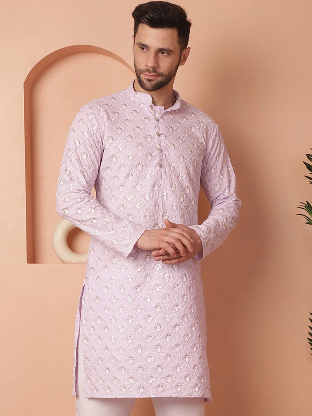 Purple Chikankari Cotton Indian Kurta for Men | Men's Kurta