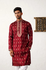 Men's Maroon Chikankari Embroidered Kurta With Pyjama-JOKP-P