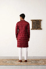 Men's Maroon Chikankari Embroidered Kurta With Pyjama-JOKP-P