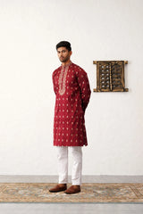 Men's Maroon Chikankari Embroidered Kurta With Pyjama-JOKP-P