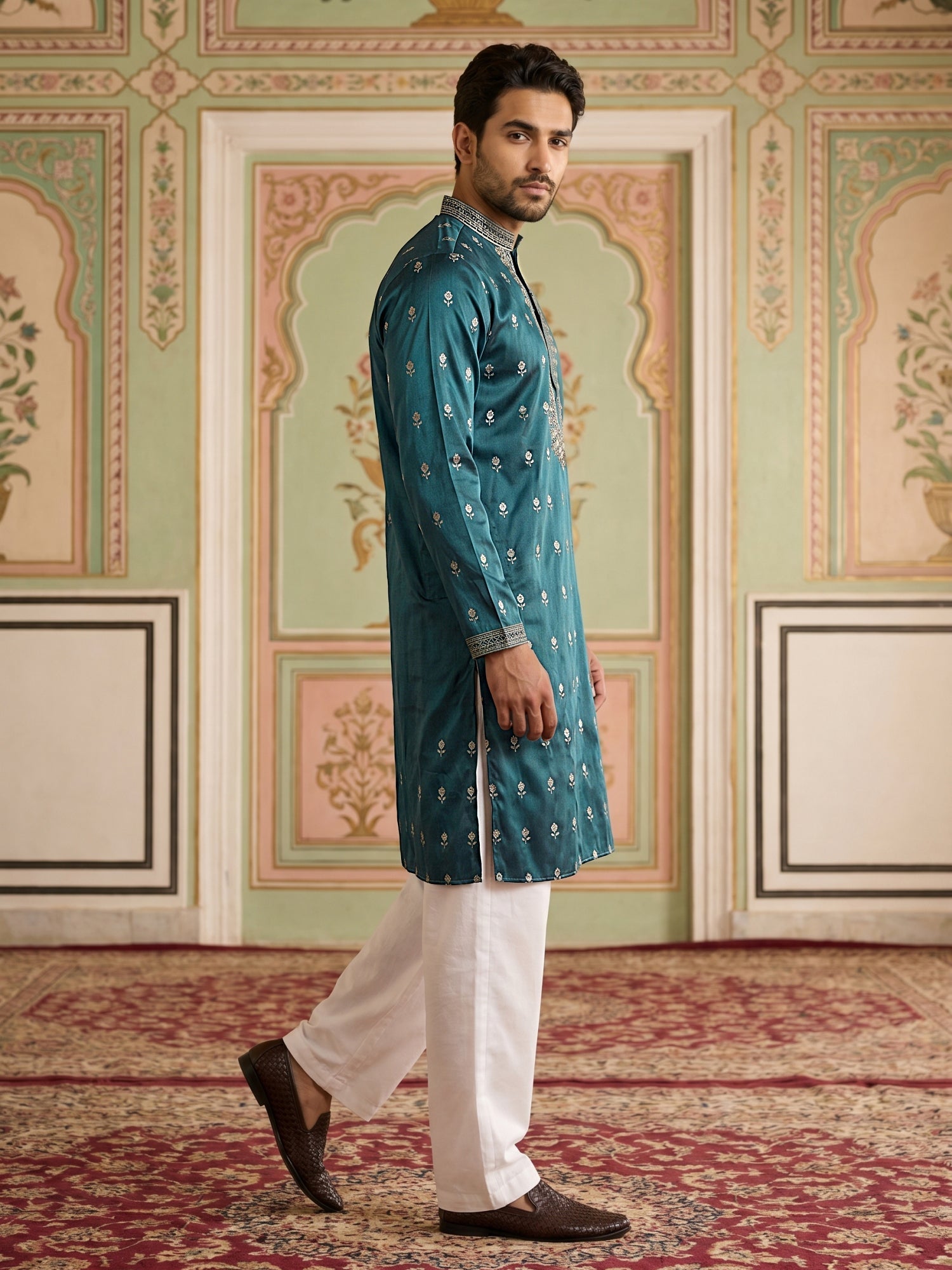 DesiQlo Men Embroidered Kurta Pyjama Set - Multicolor - JOKP_PJ11W_504