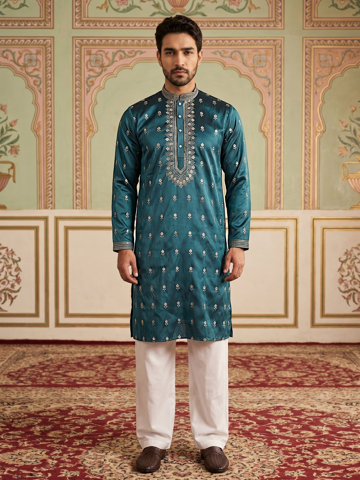 DesiQlo Men Embroidered Kurta Pyjama Set - Multicolor - JOKP_PJ11W_504