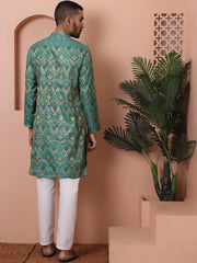 Men Green Silk Blend Straight Kurta Pyjama Set-JOKP-P