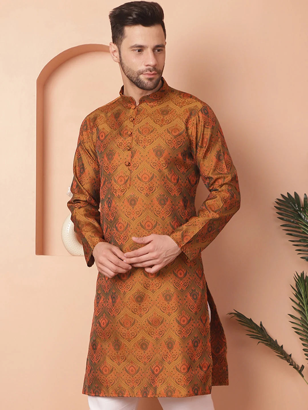 Men's Golden Mustard Silk Kurta - Indian Kurta for Men