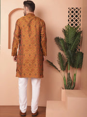 Men Gold Silk Blend Straight Kurta Pyjama Set-JOKP-P