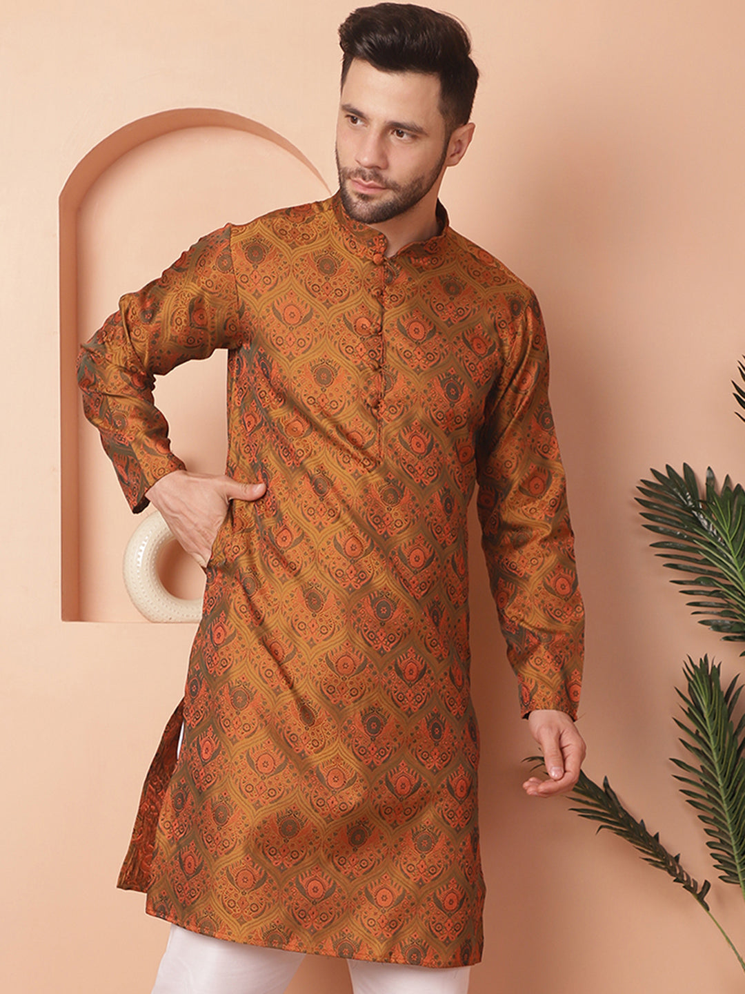 Men's Golden Mustard Silk Kurta - Indian Kurta for Men