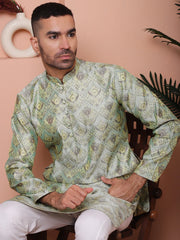 Men Pista Green Silk Blend Straight Kurta Pyjama Set-JOKP-P
