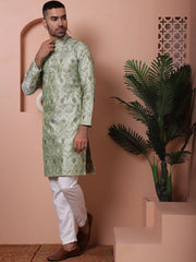 Men Pista Green Silk Blend Straight Kurta Pyjama Set-JOKP-P