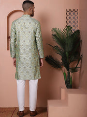 Men Pista Green Silk Blend Straight Kurta Pyjama Set-JOKP-P
