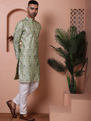 Men Pista Green Silk Blend Straight Kurta Pyjama Set-JOKP-P