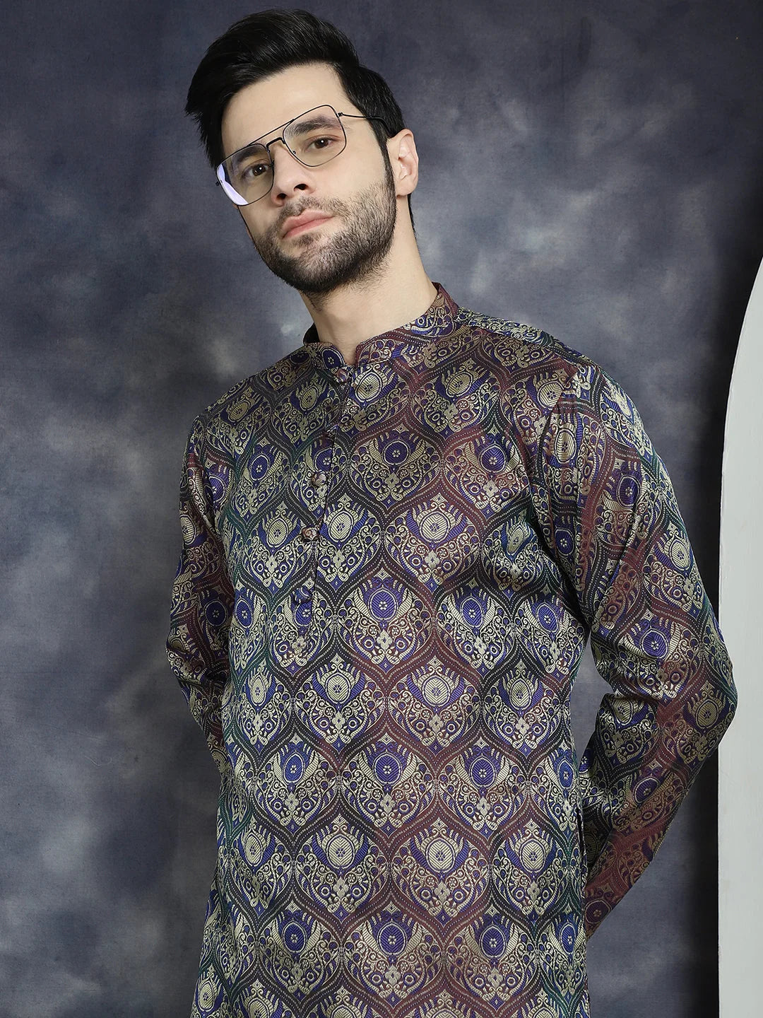 Purple Mens Kurta Pajama Set | Silk Blend Pathani Style