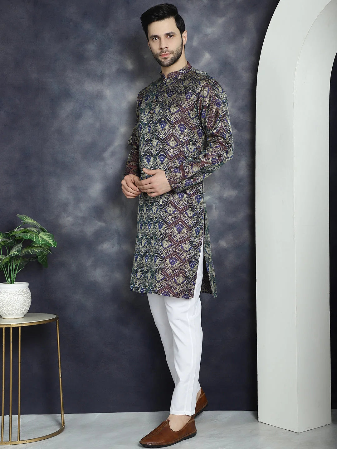 Purple Mens Kurta Pajama Set | Silk Blend Pathani Style