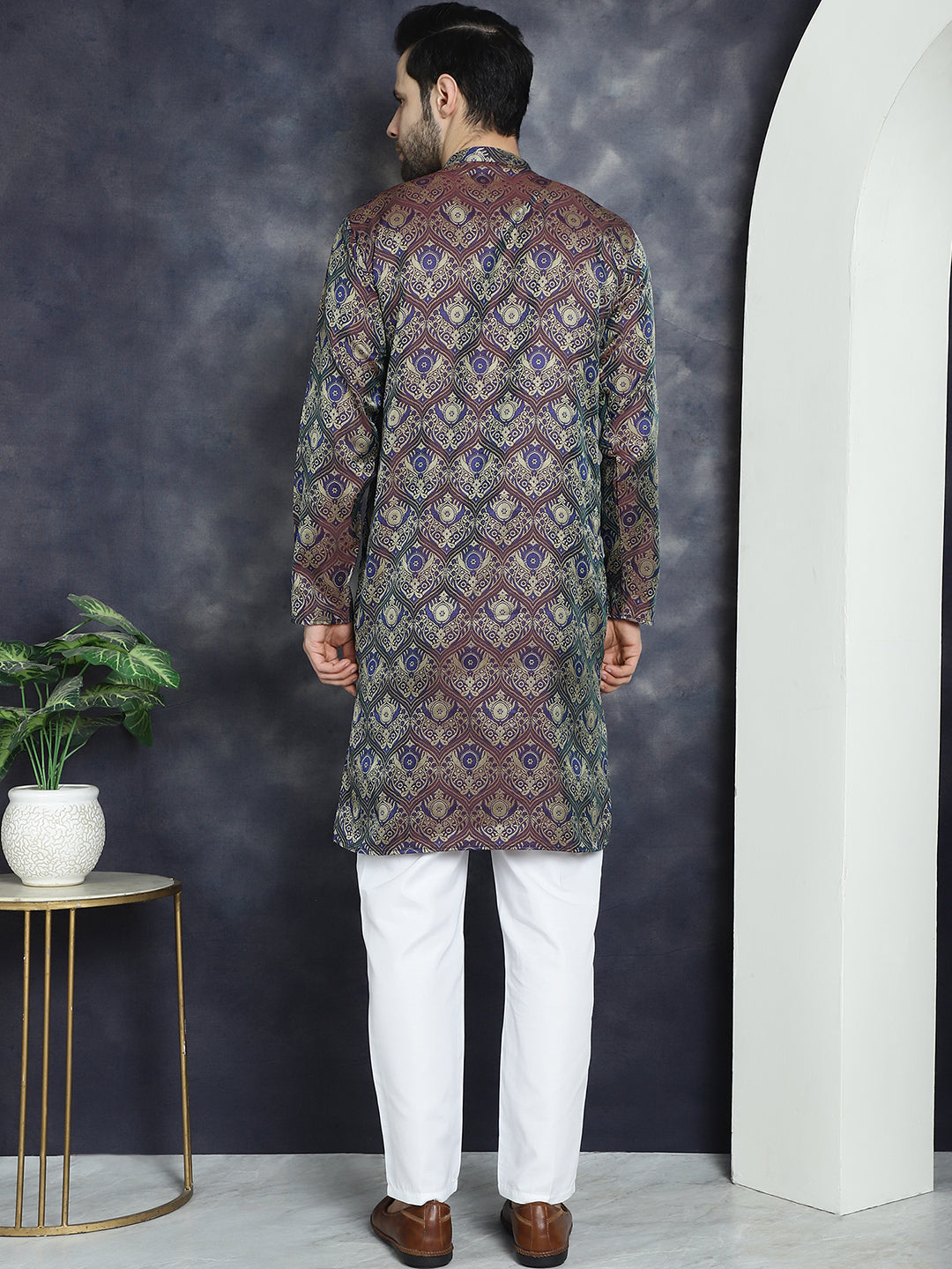 Purple Mens Kurta Pajama Set | Silk Blend Pathani Style