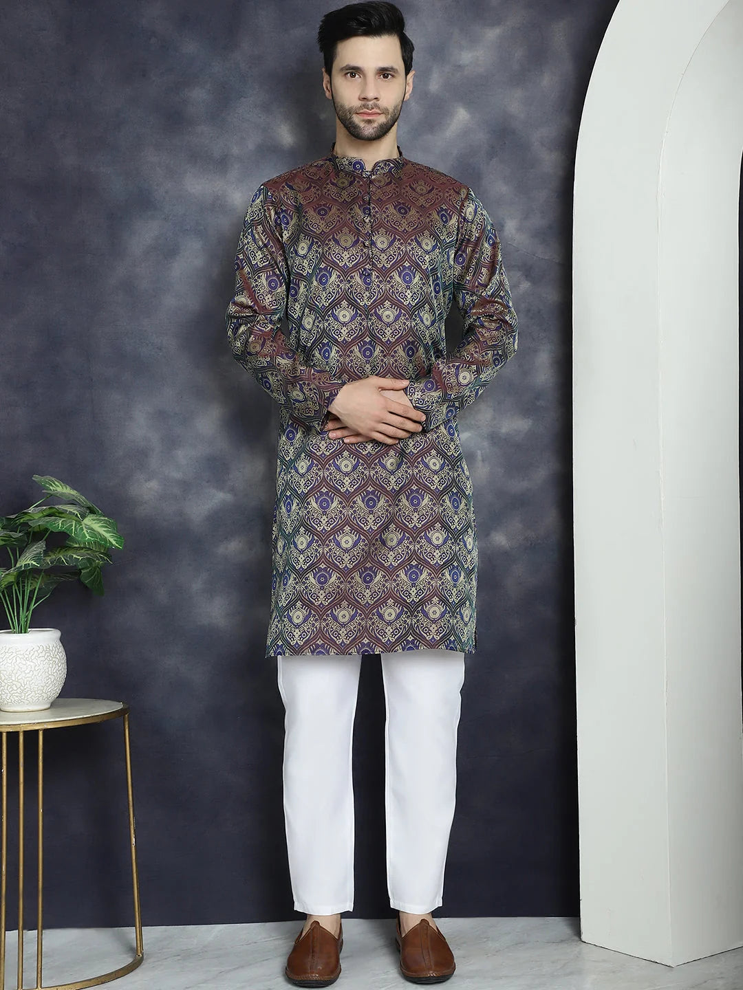 Purple Mens Kurta Pajama Set | Silk Blend Pathani Style