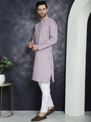 Men's Sequins Embroidered Kurta With Pyjama ( JOKP P 5044Purple )
