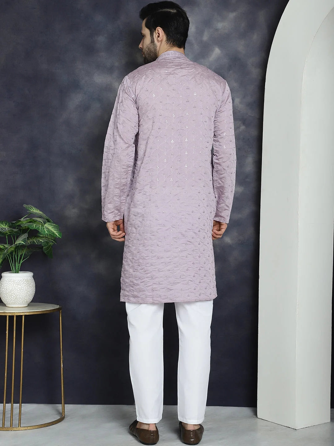Purple Sequins Mens Kurta Pajama Set | Embroidered Kurta
