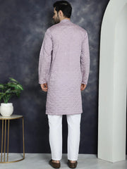 Men's Sequins Embroidered Kurta With Pyjama ( JOKP P 5044Purple )