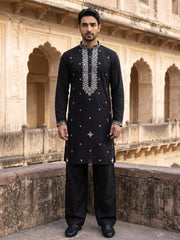 Men's Embroidered Kurta With Pyjama ( JOKP PJ11B 5045Black )