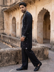 Men's Embroidered Kurta With Pyjama ( JOKP PJ11B 5045Black )