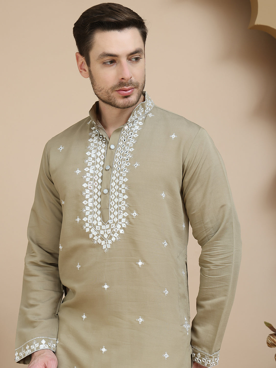 DesiQlo Men Embroidered Kurta Pyjama Set - Brown - JOKP_P_5045Brown_S