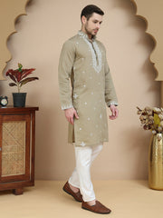 Men's Embroidered Kurta With Pyjama ( JOKP P 5045 Brown )
