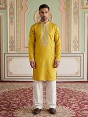 Men's Embroidered Kurta With Pyjama ( JOKP PJ11W 5045Mustard )