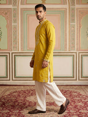 Men's Embroidered Kurta With Pyjama ( JOKP PJ11W 5045Mustard )