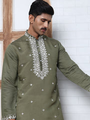 Men's Embroidered Kurta With Pyjama ( JOKP P 5045 P 5045Olive )