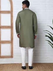 Men's Embroidered Kurta With Pyjama ( JOKP P 5045 P 5045Olive )