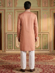 Men's Embroidered Kurta With Pyjama ( JOKP PJ11W 5045Peach )