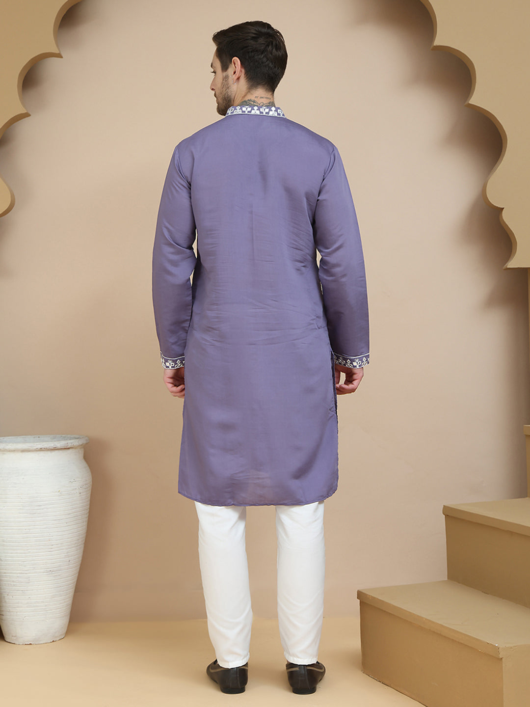 DesiQlo Men Embroidered Kurta Pyjama Set - Purple - JOKP_P_5045Purple_
