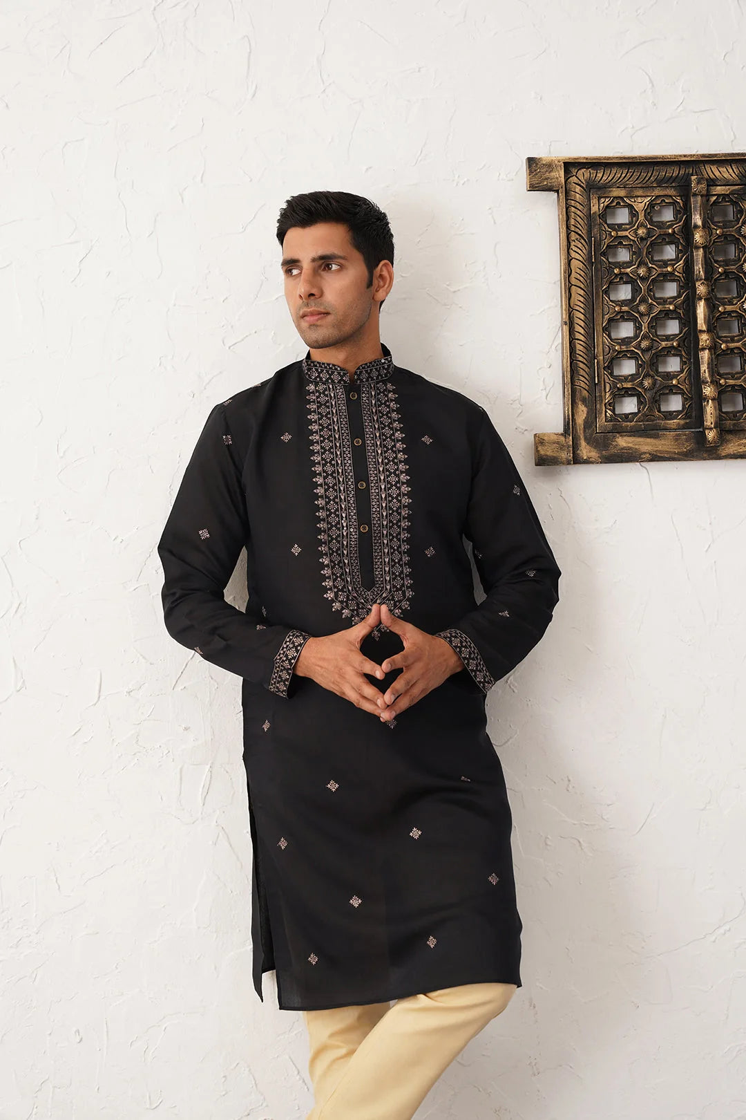Men's Sequins Embroidered Kurta With Pyjama-JOKP-PZ