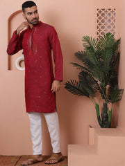 Men's Sequins Embroidered Kurta With Pyjama-JOKP-PCC
