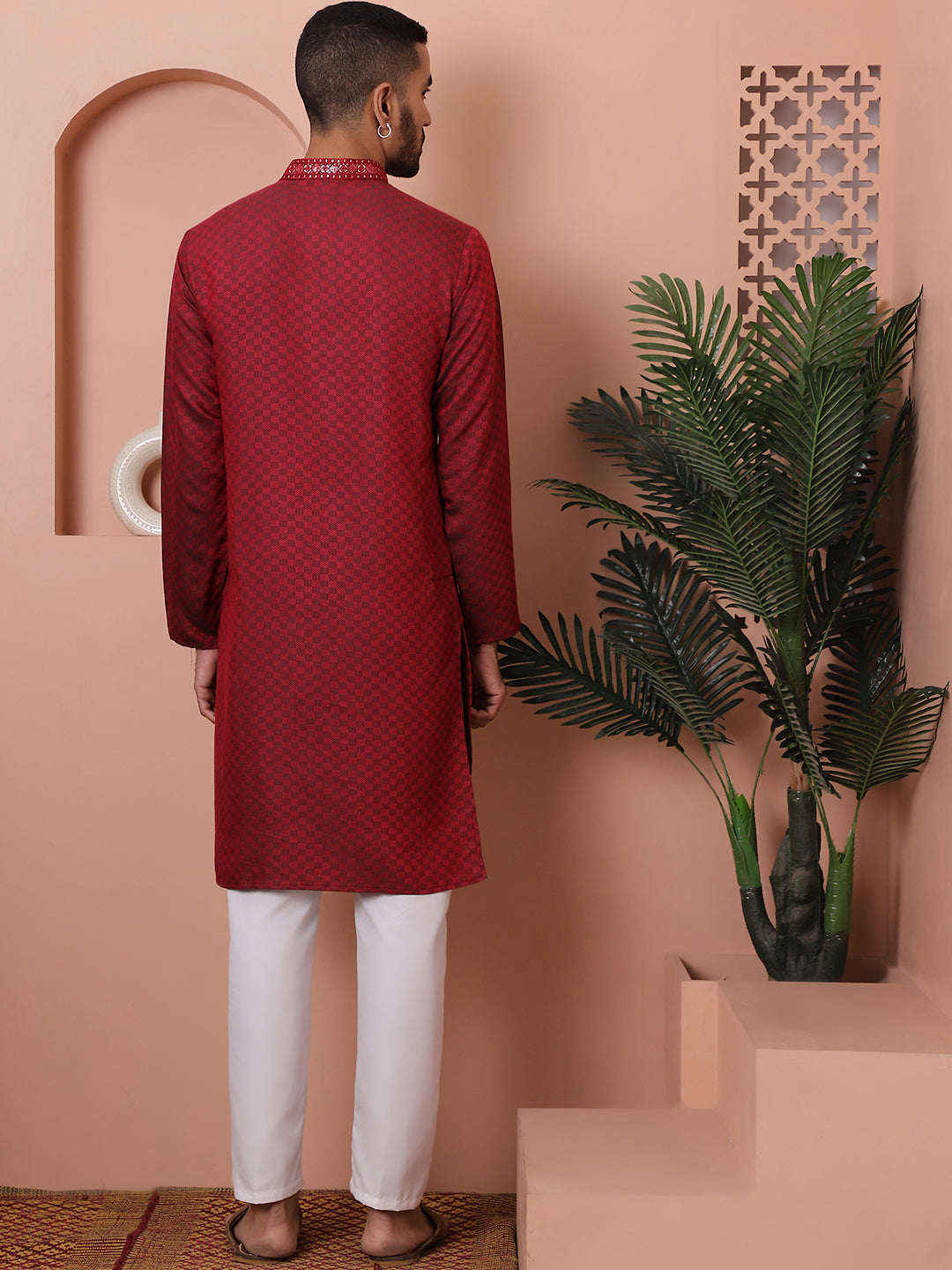Maroon Embroidered Mens Kurta Pajama Set | Ethnic Wear