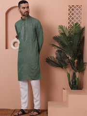 Men's Sequins Embroidered Kurta With Pyjama-JOKP-P