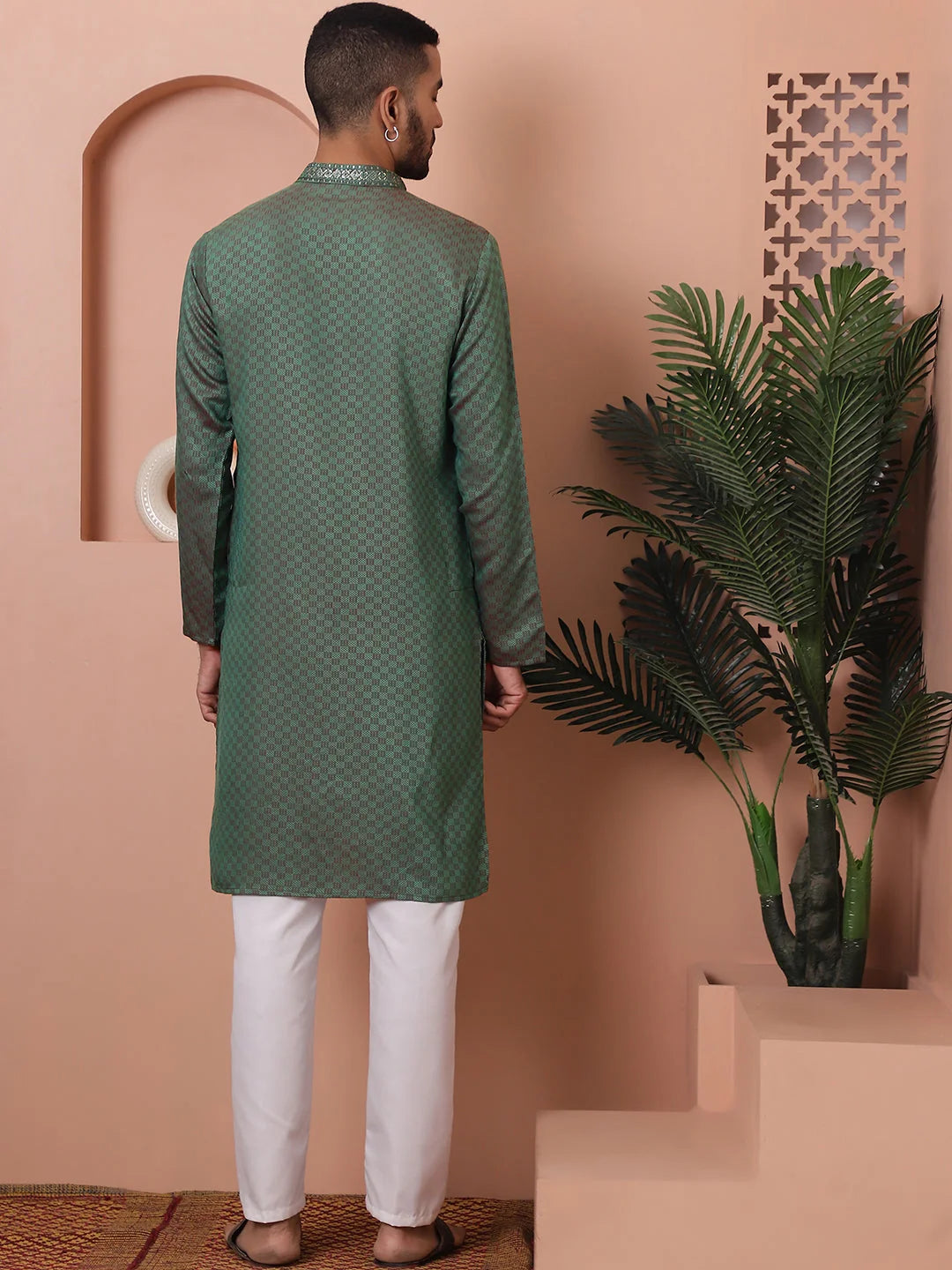 Green Embroidered Mens Kurta Pajama Set | Ethnic Outfit