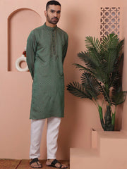 Men's Sequins Embroidered Kurta With Pyjama-JOKP-P