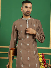 Men's Solid Foil Printed Kurta with Pyjama-JOKP-P